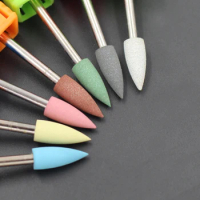 1Pcs Cuspidal 4mm Head 7 Colors Rubber Silicon Carbide Nail Buffer Electric Manicure Machine Nail Drill Accessories Rotary Tools