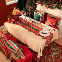 聖誕桌布 網紅北歐風圣誕桌布節日氣氛餐桌蓋布長方形流蘇桌旗電視柜茶幾布