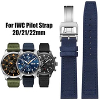 Nylon Canvas Watchband for IWC PILOT Portugal 20mm 21mm 22mm Fabric Watch Strap Bracelet Leather Cowhide Black Sport Wrist Belt