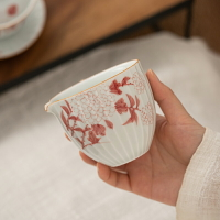 手繪繡球花公道杯斷水陶瓷茶具分茶器日式茶海單個功道茶杯倒茶器