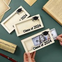 2024 Graduation Gift Box Wooden Cash Box Envelope Cash Wallet Premium Gift Box DIY Birthday Hollow