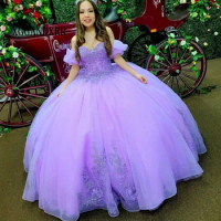 New Light Purple Quinceanera Dress 2024 Mexican Lace Florals Sweet 15 Dress Sequin Vestidos 16 Birthday Party Gown Plus Size