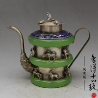純銅鍍銀鑲嵌景泰藍鐲子壺 十二生肖銅酒壺 茶壺 水壺禮品收藏