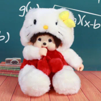 Kawaii Sanrio Hello Kitty Plush Doll Monchhichi Soft Stuffed 20Cm Animal Transformation Raccoon Physical Store Fashion Toys Gift