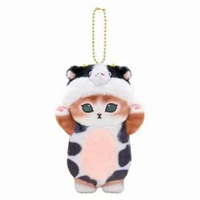 日本Mofusand 鎖匙扣 貓福珊迪 匙扣 毛絨玩具 貓吉祥物 (COW）球鏈鑰匙扣 鎖匙扣 平行進口
