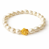 LILARA Gelang Charm Emas Teratai Jumbo 24k  Mutiara Tawar Asli Lombok