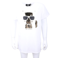 KARL LAGERFELD 童裝 金屬感鏡面貓咪莫代爾彈性棉白色短袖TEE T恤