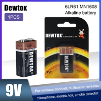 1PCS New Original Dewtox 9V 6F22 Alkaline Battery PPP3 6LR61 MN1604 For MP3 Walkman Wireless Doorbell Headset Smoke Alarms