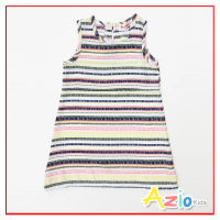 【Azio Kids 美國派】女童 洋裝 繽紛彩色條紋無袖洋裝(黃)