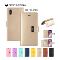 Original GOOSPERY Rich Diary Leather Wallet Flip Case with Card Holder for Iphone 7 8plus x Xr 11 12 Pro Max Samsung Note 20 S22
