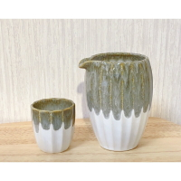 🇯🇵日本製🌾 時尚菊形sake 🍶🌾 色釉陶作手工藝 壺+杯