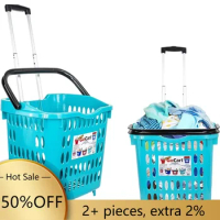 Bigger GoCart Grocery Cart Rolling Shopping Laundry Basket on Wheels Hamper With Telescopic Handle Cleaning Caddy Trolley Teal