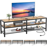 TV Stand for 65 70 Inch TV, Two-Color Long Entertainment Center TV Console Table with Power Outlet, Industrial TV Cabinet