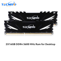 TECMIYO 2X16GB DDR4 3600 PC4 28800U Udimm Desktop Gaming Memory RAM with Heat Sink for Motherboard - Black