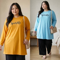 Tunik Jumbo Wanita Big Size XXL XXXL LD 120-140 Kaos Oversize Tunik Panjang MTP2002 LD 140 Biru Muda