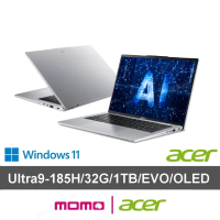 預購 Acer 宏碁 14吋Ultra 9輕薄AI筆電(Swift Go/EVO/SFG14-73-9896/Ultra 9-185H/32G/1TB/W11/OLED)