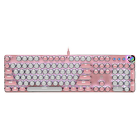 少女粉色蒸汽朋克鍵盤熱升華藍白有線電腦旋鈕真機械鍵盤套裝