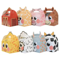 2PCS Cute Animal Candy Boxes Cow Pig Biscuit Packaging Box Farmland Animal Themed Birthday Party Supplies DIY Kids Gifits Bag