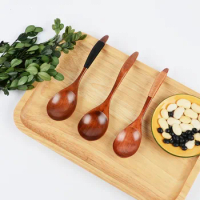 1Pcs Wooden Spoon Bamboo Cooking Utensil Ice Cream Coffee Tea Soup Spoon Dinner Tableware Kitchen Teaspoon Catering Supplies