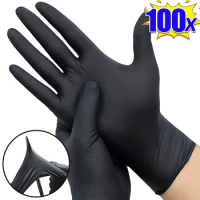 100/2PCS Black Nitrile Gloves Thickened Black Nitrile Gloves for Cleaning Hairdressing Waterproof Dishwashing Tattoo Gloves