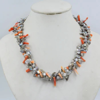 the last one classic Miss party jewelry. Natural grey baroque pearl/coral necklace. 19 inches