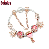 Seialoy Original Rose Gold Color Bracelets For Women Heart The Flower Angel Bella Beaded Hot Air Balloon Charm Bracelet