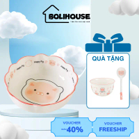 Bát Sứ Cute Viền Hoa [TẶNG 1 BÁT + 1 THÌA SỨ] Họa Tiết Hoạt Hình Dễ Thương Cao Cấp Loại 1 - BOLI HOU