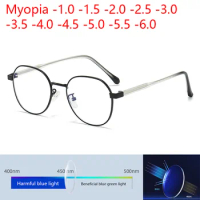 Custom Flat Lens Blue Light Ray Blocking Glasses Stylish Irregular Polygonal Frame Eyeglasses Filter Coating Thin Metal Frame