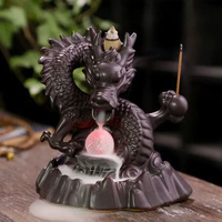 陶瓷中式祥龍倒流香爐 創意LED燈倒流檀香爐家居飾品擺件原創