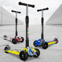 Kids Doodle Foldable Scooter 3 Luminous Wheel Scooter Suitable for 3-10 Years Old Adjustable Height Best Gift for Kids