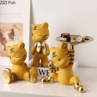 Gold Plated Tiger Statue Creative Storage Trays Decorative Fruits Basket Animal Storage Ornaments Candy Box Golden Jewelry Dish