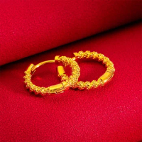 Pure Dubai 24k Fried Dough Twist Earrings for Women Girlfriend Wedding Birthday Gift 999 Gold Earrings Fine Jewelry Gifts