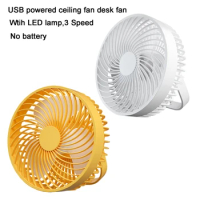 6.5inch 3-Speed Hanging Fan 2in1 Ceiling Fan with LED Light USB Powered for Room