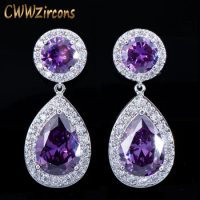 CWWZircons Beautiful and Good Quality Big Purple 5A Cubic Zirconia Crystal Long Drop Earrings For Women Wedding Party CZ016