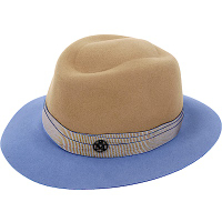 Maison Michel ANDRE 撞色織帶兔毛氈軟呢紳士帽(駝x藍)