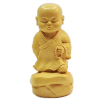 【十方佛教文物】念佛小沙彌{黃楊木}高8公分(吉祥如意平安)