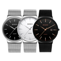 BIDEN Luxury Brand Watch Mens Fashion Casual Wrist Watches Full Steel Quartz Watches Date Sports Waterproof Watch Clock Relogio