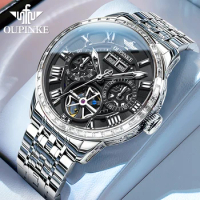OUPINKE Official Genuine Automatic Mechanical Watch Men Classic Calendar Display Luxury Business Skeleton Luminous Wristwatch
