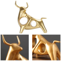 Bull Sculpture Resin Golden Fighting Bull Figurine Exquisite Ox Desk Decoration Abstract Animal Ornament For Office Car