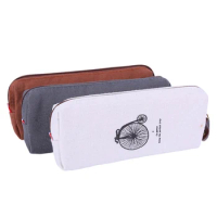 1 PC Simple Style Retro Solid color with pattern Linen Pencil Bag Students Paris Style Pencil Cases Stationery Office Supplies