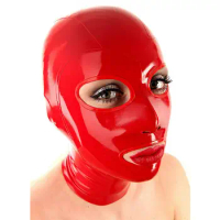 Red Latex Mask Catsuits Bodysuit Hood Cosplay Mask Party Latex Hoods Rubber Hood