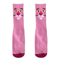 Women Pink Panther Crew Socks Cotton Fashion Funny Disney Cute Pink Socks Trendy Personality Street Wear Long Sock