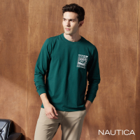 NAUTICA男裝 品牌帆船印花口袋長袖T恤-綠