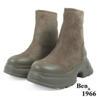 Ben&amp;1966高級彈力布拼接牛皮運動風休閒短靴-卡其(237082)
