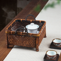 仿古手工竹編茶道零配收納盒創意客廳茶幾零食水果茶具復古竹籃子