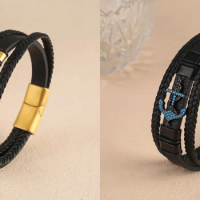 Stainless Steel Braided Bracelet With Blue Zirconia Classic And Modern Accessories For Men, And The Anchor Symbol Adds A Nautica