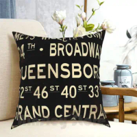 New York " Flushing " V1 Distressed Subway Sign Art Pillow Case Printed Home Soft Throw Pillow Subwa