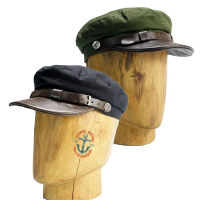 Topi Captain Fiddler Hat Tuckwoll Vintage Canvas Visor/brim leather sapi Olive & Black