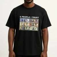 Kaos Hitam dengan Desain 6 Orang yang Saya Percayai Uang Dolar Amerika Serikat Pria Fashion Streetwe