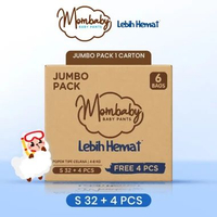 [1 KARTON] MOMBABY Lebih Hemat Baby Diapers | S32+4/M30+4/L26+4/XL22+4/XXL20+4 | Jumbo Pack Pants | 